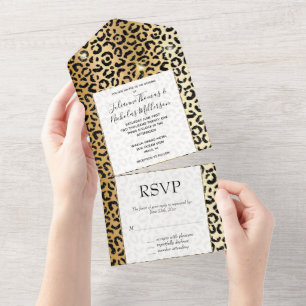 Invitación Todo En Uno Leopardo Purpurina de Black Gold Glam