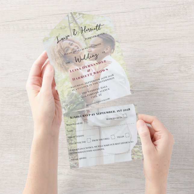 Invitación Todo En Uno Lesbian Wedding Photo (desgarro)