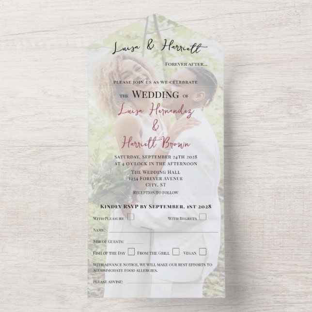 Invitación Todo En Uno Lesbian Wedding Photo (Interior)