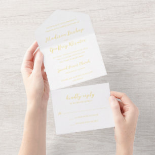 Invitación Todo En Uno Letra Negrita Mantequilla Amarillo Elegante Boda