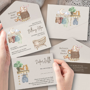 Invitación Todo En Uno Libro y pañales para baby shower de Boho Nursery