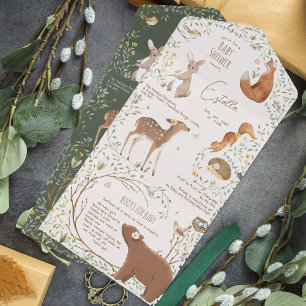 Invitación Todo En Uno Libros de Baby Shower de Woodland Animals Forest F