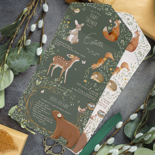 Invitación Todo En Uno Libros de Baby Shower de Woodland Animals Forest F