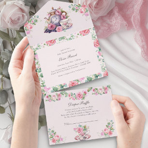 Invitación Todo En Uno Libros de Fiesta de Té Vintage para Pañales y Baby