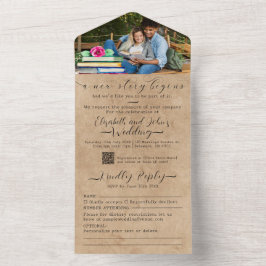 Invitación Todo En Uno Libros y acuarela Rosa Añadir foto Boda ruso