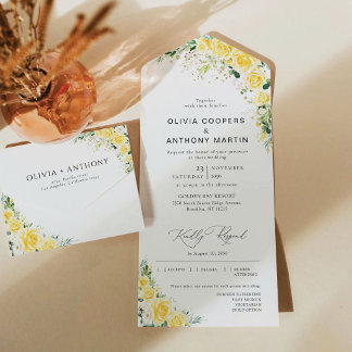 Invitación Todo En Uno Light Blue Floral All in One Wedding Invite