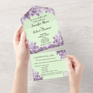 Invitación Todo En Uno Lila y Verde Salvia Claro