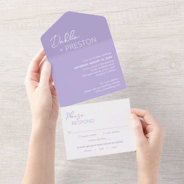Invitación Todo En Uno Lilac Boda moderno mínimo (desgarro)