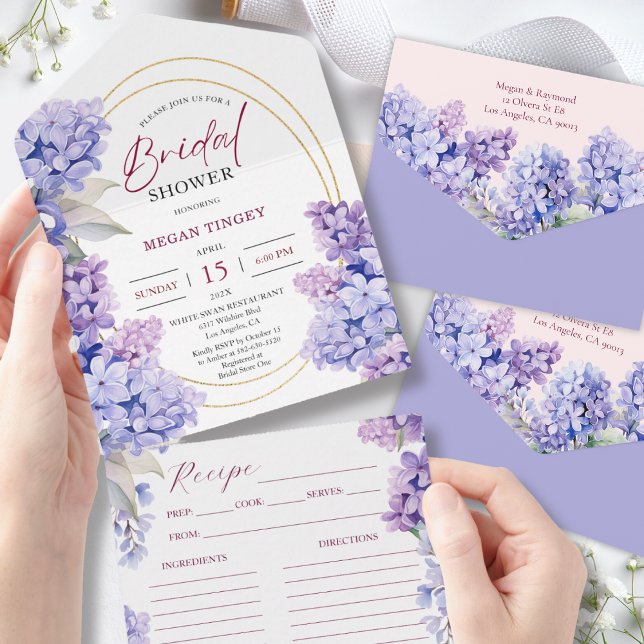 Invitación Todo En Uno Lilac Bridal Shower Periwinkle Purple Receta (Subido por el creador)