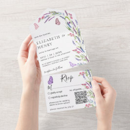 Invitación Todo En Uno Lilac Lavender Mauve Boda Qr Code