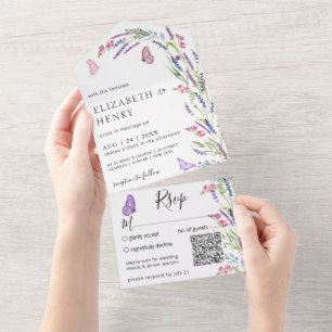 Invitación Todo En Uno Lilac Lavender Mauve Boda Qr Code