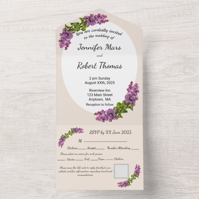Invitación Todo En Uno Lilacs and Cream All in One Wedding Invite (Interior)