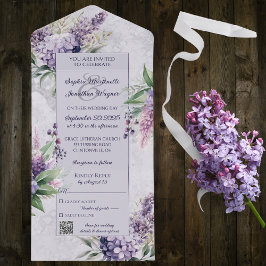 Invitación Todo En Uno Lilacs y Heather sobre Lavanda con código QR