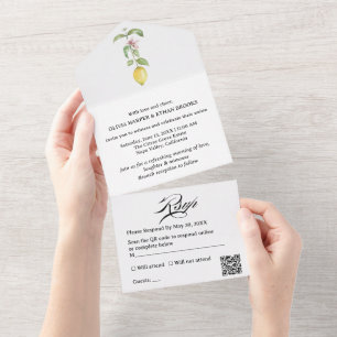 Invitación Todo En Uno Limón Cítrico junto con Almuerzo de Boda RSVP
