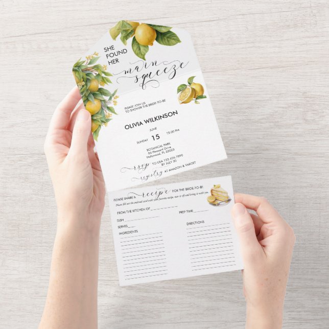 Invitación Todo En Uno Limón | Citrus | Ducha de novia (desgarro)