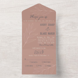 Invitación Todo En Uno Línea de Foliage Art Light Terracotta & Navy Boho
