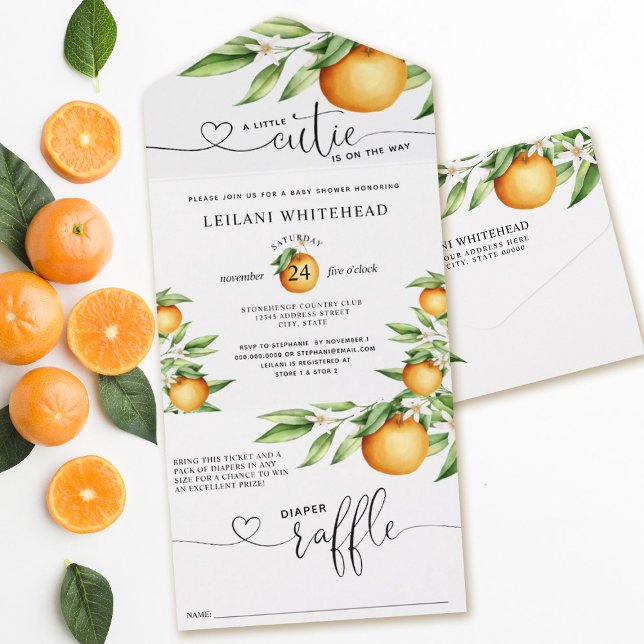 Invitación Todo En Uno Little Cutie en el camino a Baby Shower (Join us in showering love on a Little Cutie - come celebrate with games, gifts, and good company!)
