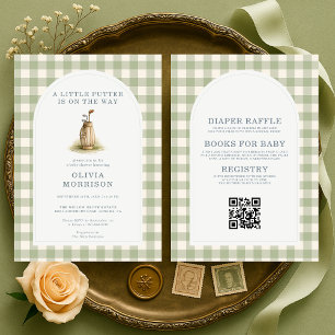 Invitación Todo en uno Little Putter Golf Gingham Baby Shower