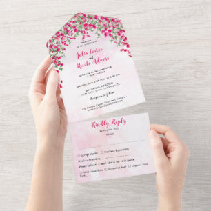 Invitación Todo En Uno Lluvia de Boda en el Bosque Tropical de Buganvilla