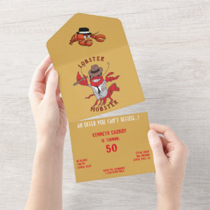 Invitación Todo En Uno Lobster Mobster 🦞 Funny Personalizado Gangster