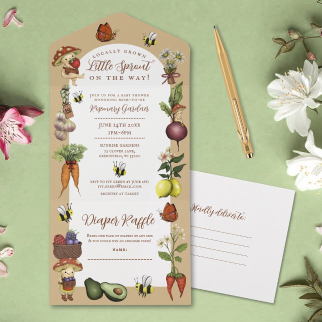 Invitación Todo En Uno Locally Grown Little Sprout Baby Shower and Raffle (Subido por el creador)