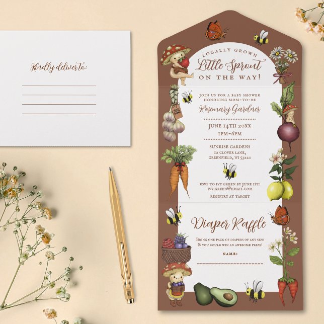 Invitación Todo En Uno Locally Grown Little Sprout Summer Baby Shower (Subido por el creador)