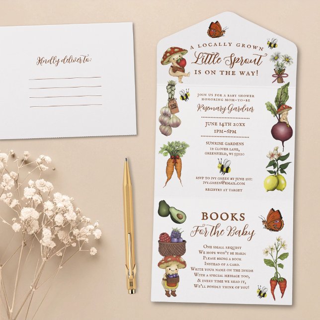 Invitación Todo En Uno Locally Grown Little Sprout Summer Baby Shower  (Subido por el creador)