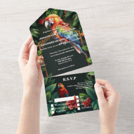 Invitación Todo En Uno Loro exótico ave de jungla paraíso boda rsvp