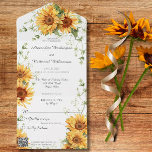 Invitación Todo En Uno Los girasoles del país en blanco con el código QR