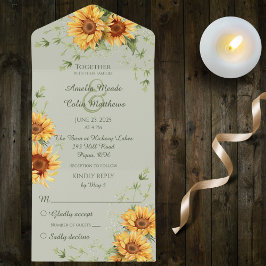 Invitación Todo En Uno Los girasoles del país en el verde sabio