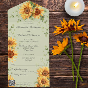 Invitación Todo En Uno Los girasoles del país en verde con el código QR
