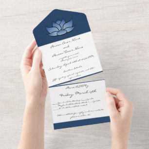 Invitación Todo En Uno Loto exquisito en azul
