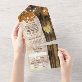 Invitación Todo En Uno Luces de árbol de otoño rústico para boda