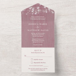 Invitación Todo En Uno Luces de Cadena de Casa de Campo Rústica Boda Todo