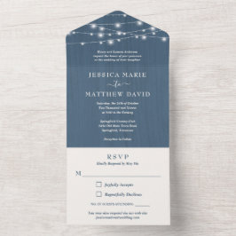 Invitación Todo En Uno Luces de Cadena de Casa de Campo Rústica Boda Todo