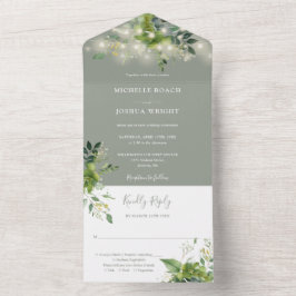 Invitación Todo En Uno Luces de Cadena de Verde Vegetación Boda Verde Men