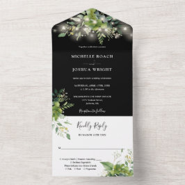 Invitación Todo En Uno Luces de Cadena de Verde y Blanco para Boda