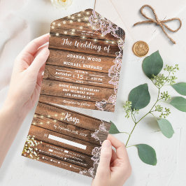 Invitación Todo En Uno Luces de Cadenas de Bebé Respiración Rústica para 