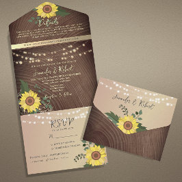 Invitación Todo En Uno Luces de Cadenas y Bodas Rústicas de Girasoles