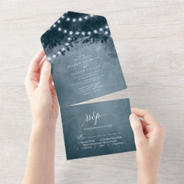 Invitación Todo En Uno Luces de Cuerda de Árbol Azul Marineras Rústicas p