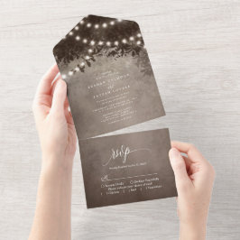 Invitación Todo En Uno Luces de Cuerda de Árbol Etéreo Marrón Rústico par