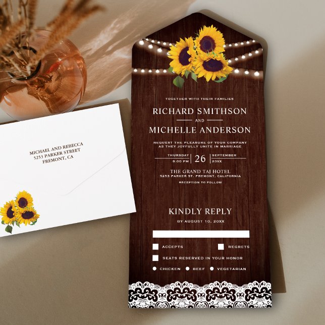 Invitación Todo En Uno Luces de Cuerda de Encaje de Madera Rústica para B (Subido por el creador)