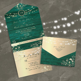 Invitación Todo En Uno Luces de Cuerda de Madera Rústica de Granero para 