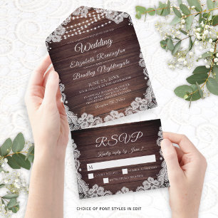 Invitación Todo En Uno Luces de Cuerda de Madera Rústica para Bodas con E