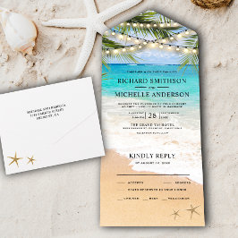 Invitación Todo En Uno Luces de Cuerda de Playa de Hojas de Palma Tropica