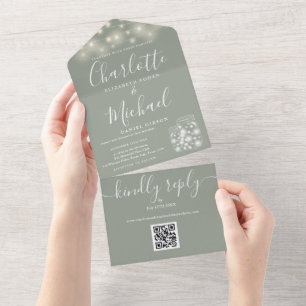 Invitación Todo En Uno Luces de Cuerda de Tarro de Mason de Código QR Ver