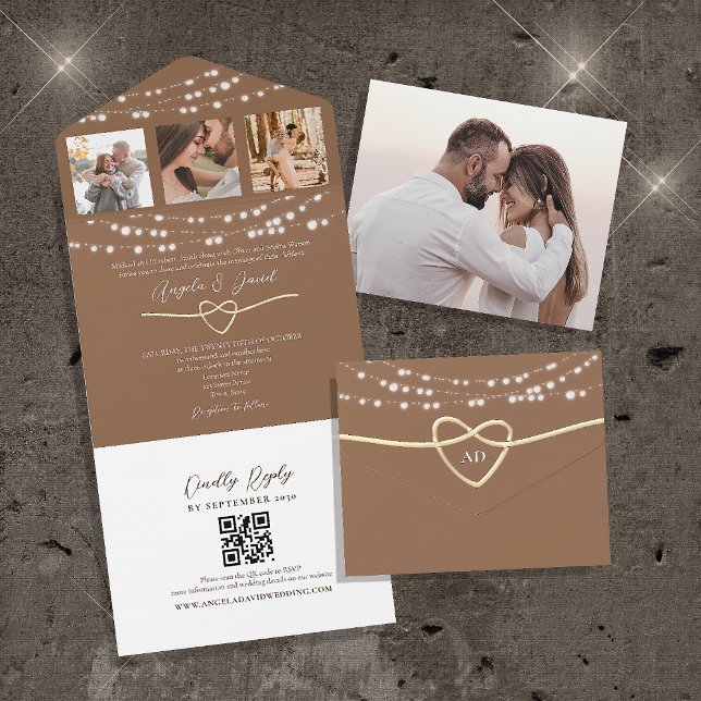 Invitación Todo En Uno Luces de Cuerda Rústicas Código QR Boda (Subido por el creador)