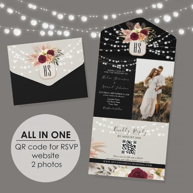 Invitación Todo En Uno Luces de Cuerda Rústicas Foto Boda (Subido por el creador)