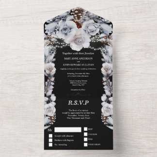 Invitación Todo En Uno Luces de cuerdas de rosa de país gris y azul turbi