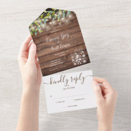 Invitación Todo En Uno Luces de Cuerdas de Vegetación Rústica en Tarros d